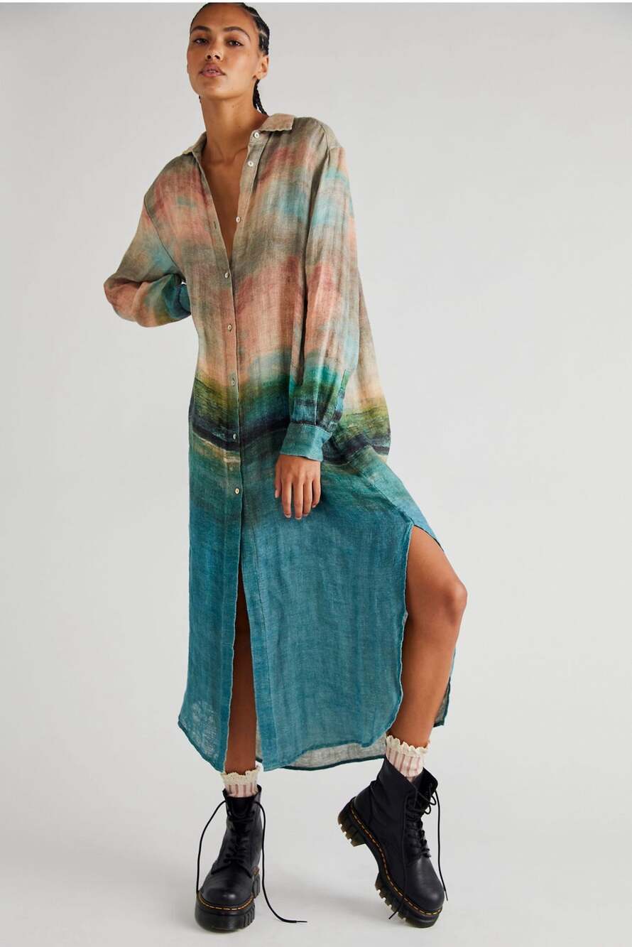 NWT Free People Mes Desmoisselles Bempa 100% Linen Duster Maxi Dress 6